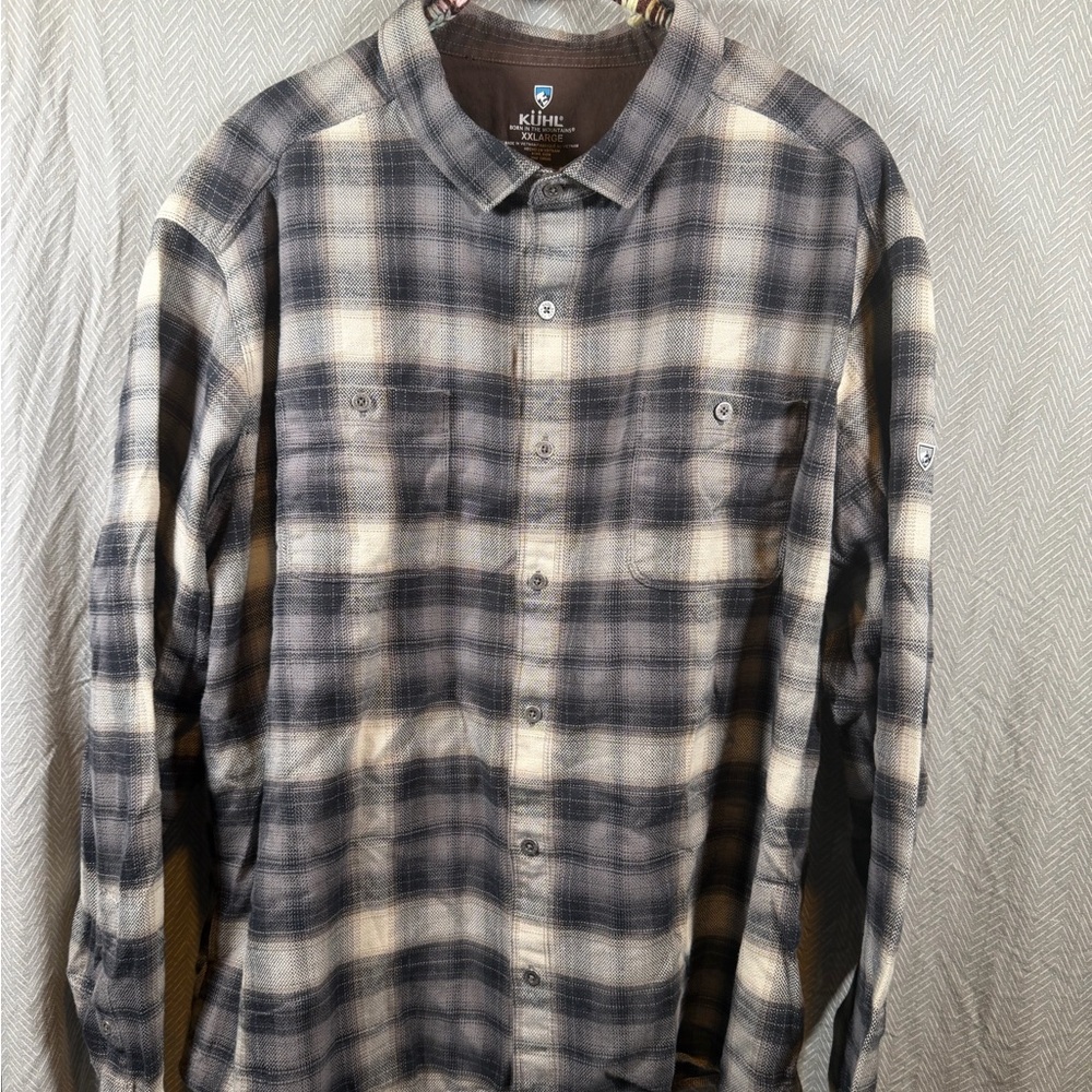 Kuhl Men's Gray and Black Plaid Button-Down Shirt